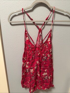American Eagle Outfitters Red Floral Strappy Tank Top
